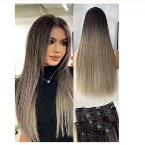 Dirty Blonde Ombre Straight hair Clip in Extensions - Human hair blend